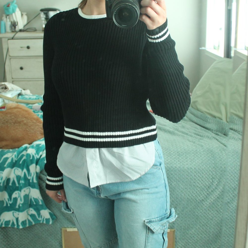 Top Shop Layered Ribbed Sweater with Under Shirt - Picture 2 of 6